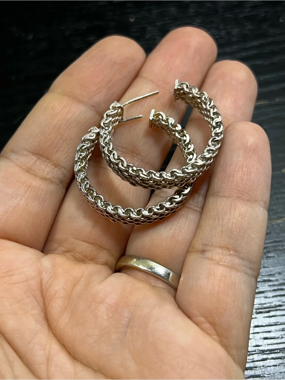 Vintage Tiffany and Co Somerset Mesh Hoop Earrings Sterling Silver